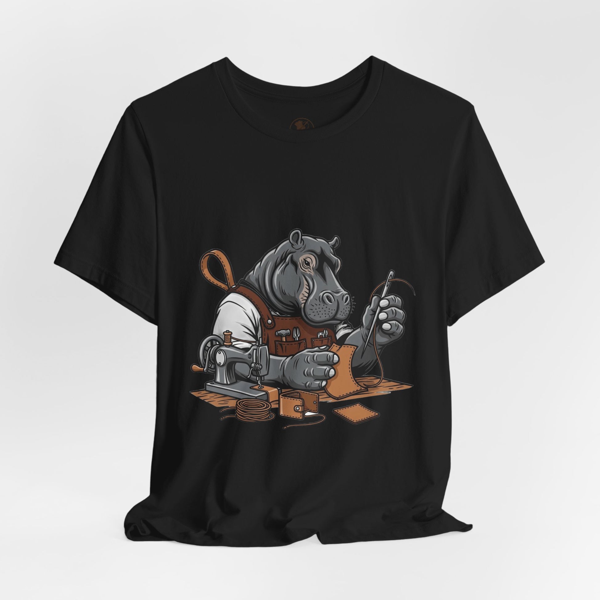 Hippo Sewing T-Shirt - Unique Unisex Tee for Crafters, Fun Animal Lover Shirt, Perfect Birthday Gift - ArtOm_farm™ LEATHER