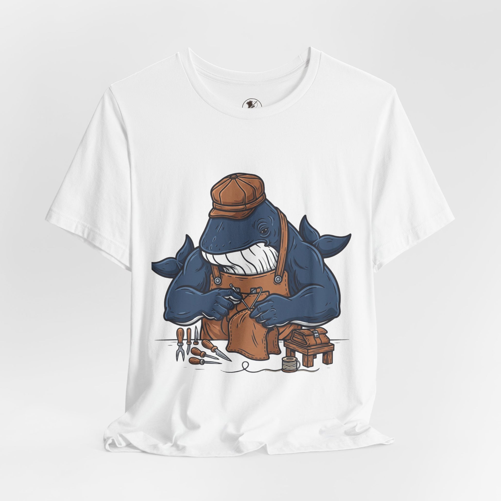 Crafty Shark Tee - Fun Unisex Casual Shirt for Ocean Lovers, Unique Gift Idea and Art Inspired Apparel - ArtOm_farm™ LEATHER