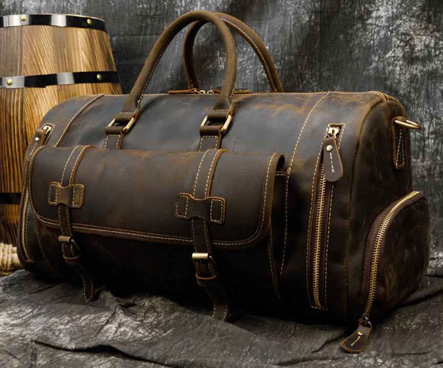 Men's Retro Leather Travel Bag - Premium Crazy Horse Leather Design