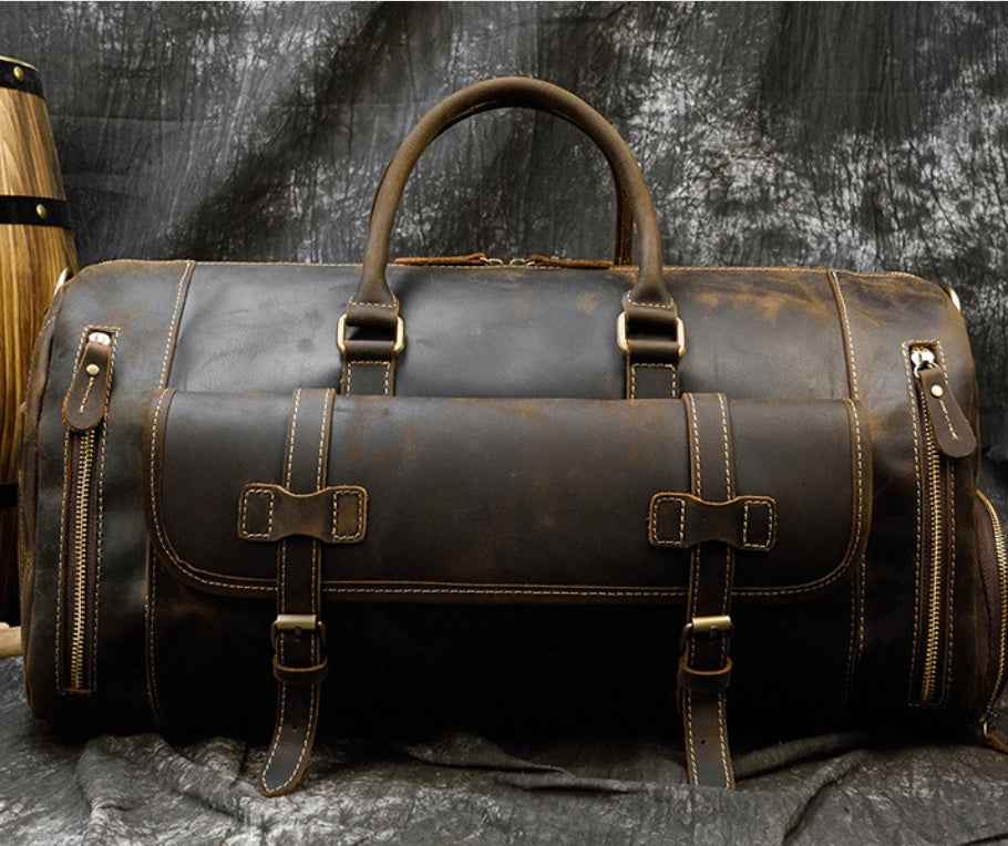 Men's Retro Leather Travel Bag - Premium Crazy Horse Leather Design