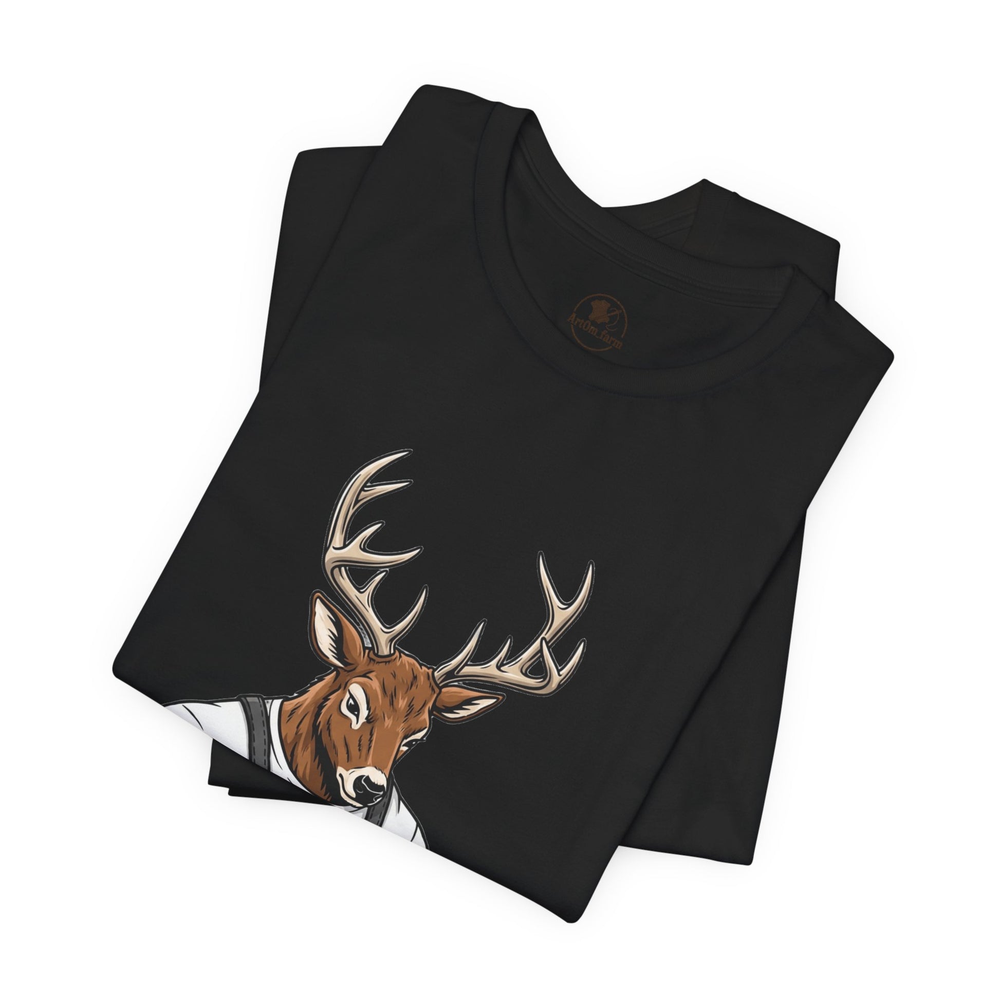 Artisan Deer Graphic Tee for Nature Lovers - Cute Animal Shirt, Unisex Casual Wear, Perfect Handyman Gift - ArtOm_farm™ LEATHER
