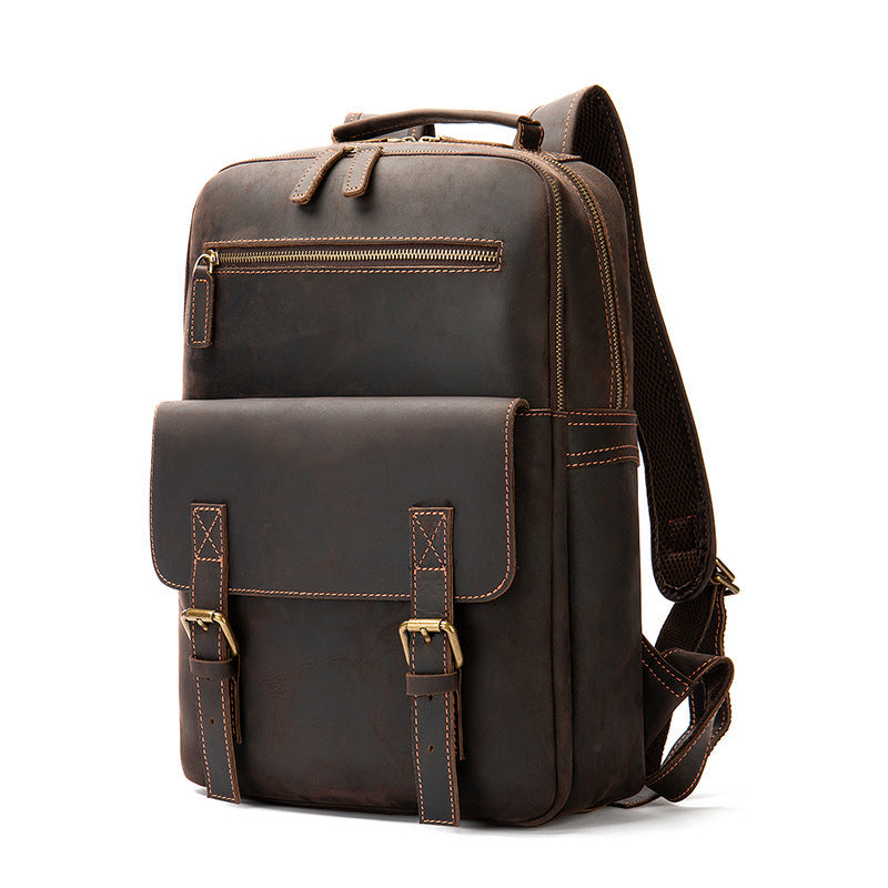 Crazy Horse Leather Backpack for Men - Retro Large Capacity Design - ArtOm_farm™ LEATHER 