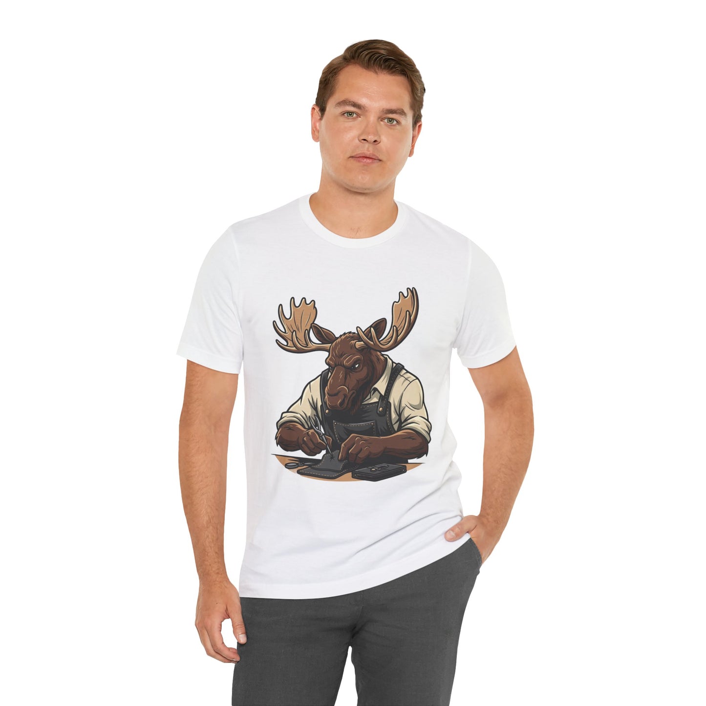 Moose Graphic Tee - Funny Animal Shirt for Nature Lovers, Unique Casual Outfit in Woodland Style - ArtOm_farm™ LEATHER