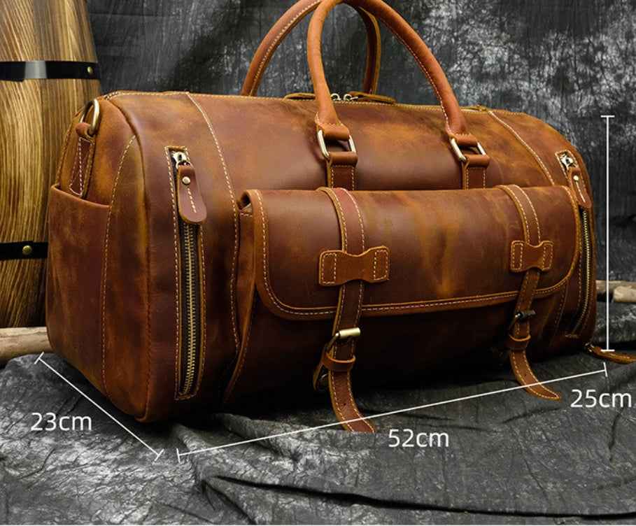 Men's Retro Leather Travel Bag - Premium Crazy Horse Leather Design