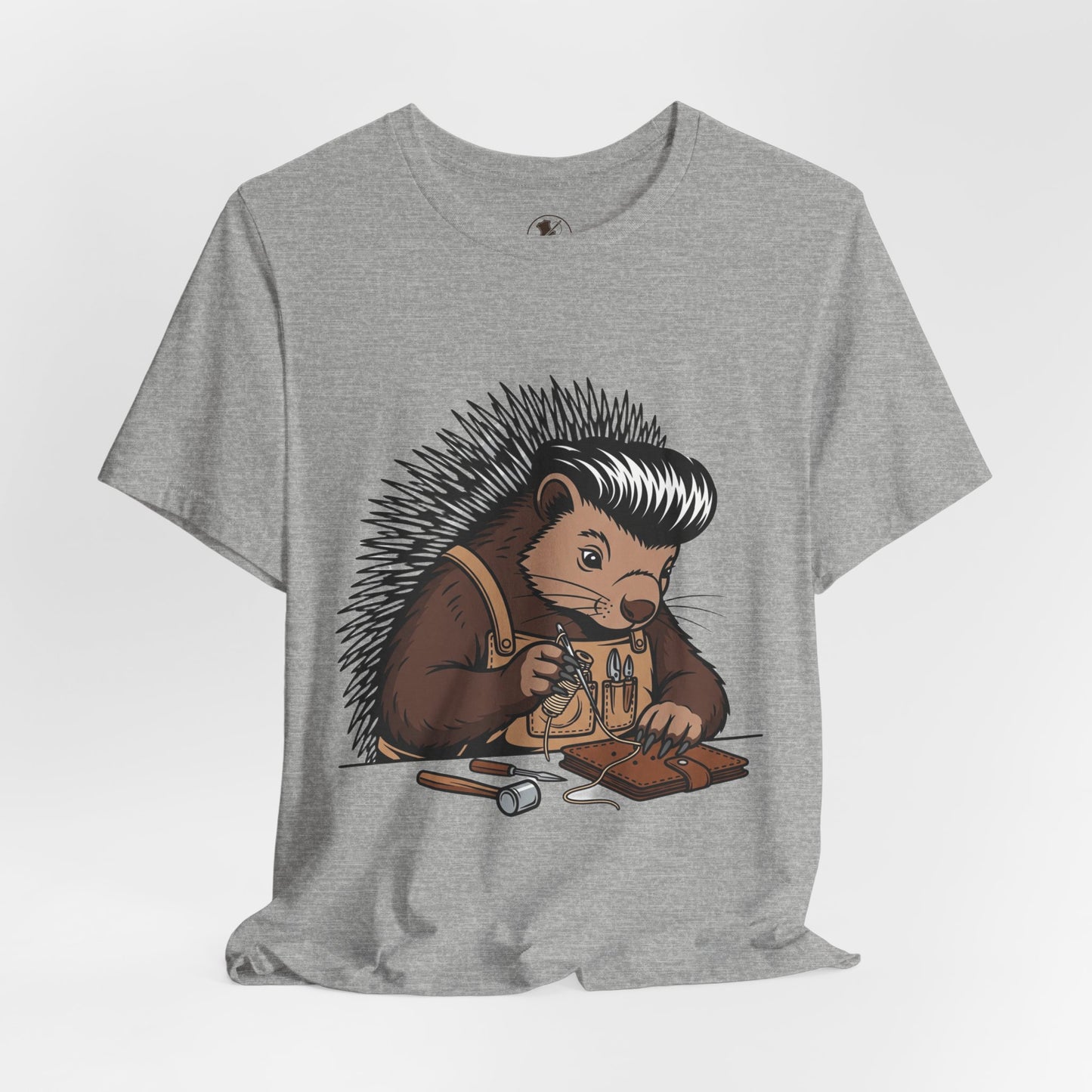 Quirky Hedgehog T-Shirt - Cute Animal Tee for Crafting Enthusiasts and Nature Lovers - Unisex Short Sleeve Shirt - ArtOm_farm™ LEATHER 