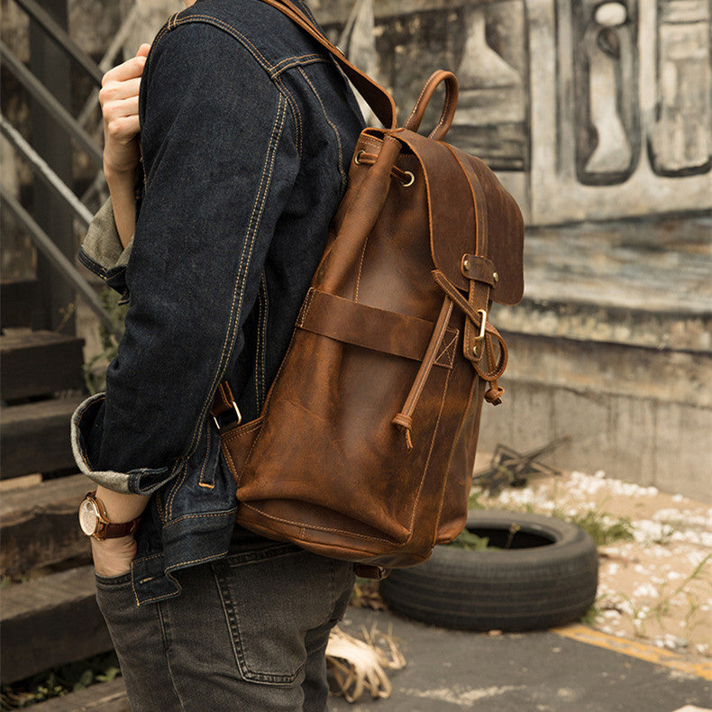 Men's Vintage Leather Backpack for Casual Travel – Crazy Horse Design - ArtOm_farm™ LEATHER 