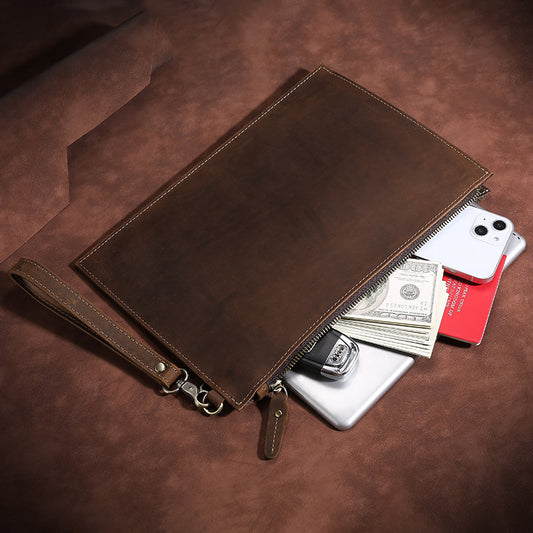 European and American Retro Leather Men's Clutch - Crazy Horse Design - ArtOm_farm™ LEATHER
