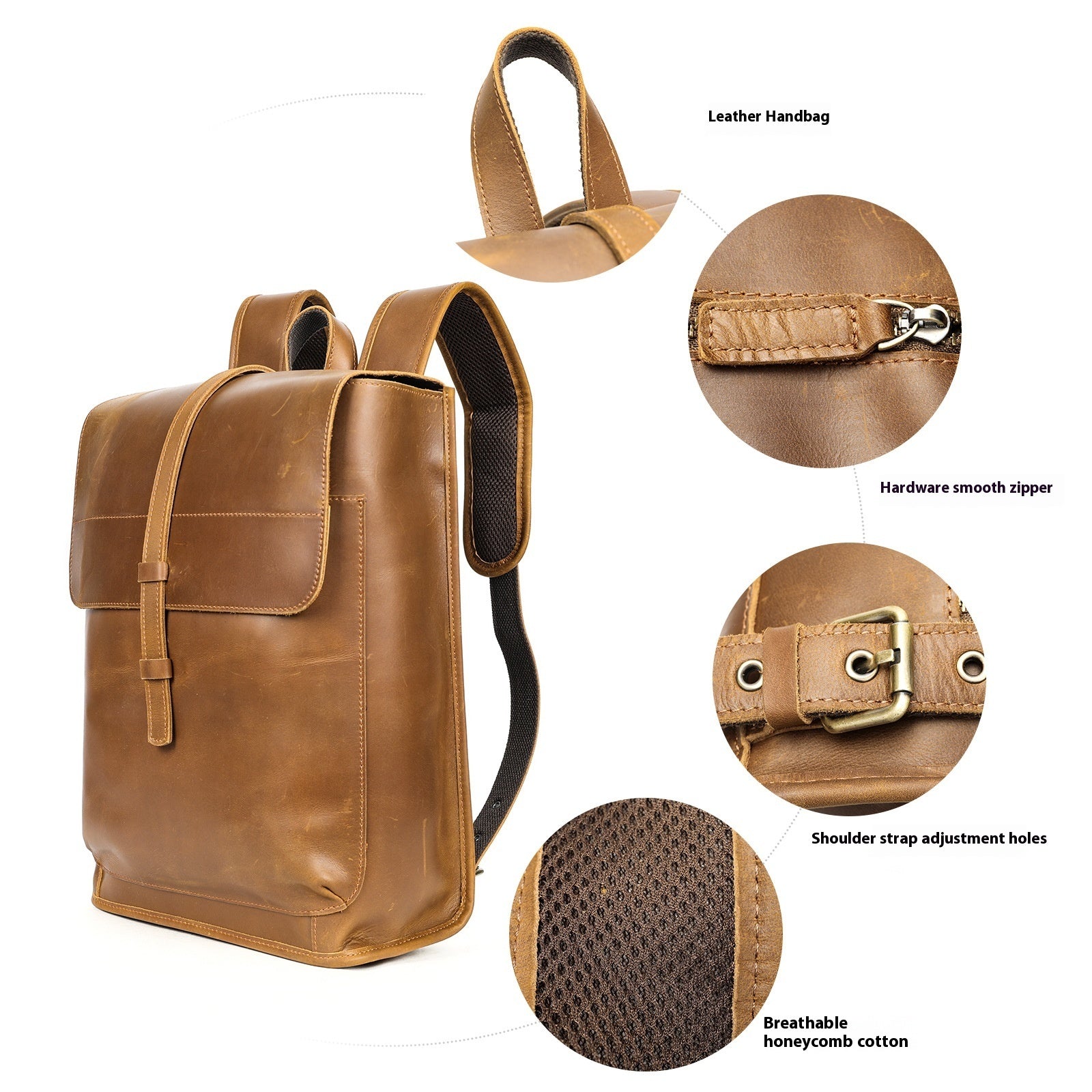 Leather Travel Backpack - Large Capacity Horse Leather Outdoor Bag for Leisure and Laptop Travel - ArtOm_farm™ LEATHER 