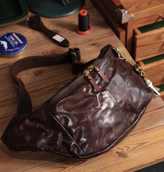 Leather Vintage Crossbody Bag - Plant-Tanned Cow Leather Design - ArtOm_farm™ LEATHER 