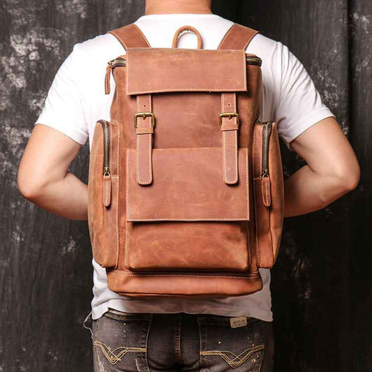 Men's Leather Backpack - Crazy Horse Genuine Leather Design - ArtOm_farm™ LEATHER