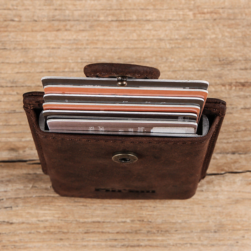 Crazy Horse Leather Coin Purse with Automatic Anti-Theft Zipper Buckle - ArtOm_farm™ LEATHER 