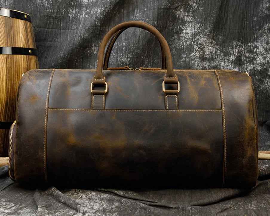 Men's Retro Leather Travel Bag - Premium Crazy Horse Leather Design