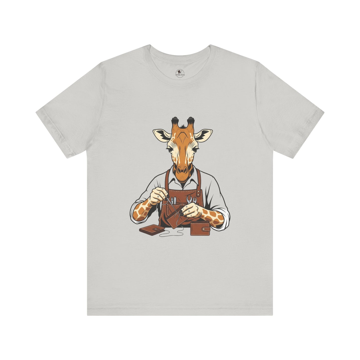 Giraffe Tailor Tee - Unique Animal Lover Shirt, Funny Short Sleeve T-Shirt for Creatives, Quirky Art Casual Wear - ArtOm_farm™ LEATHER