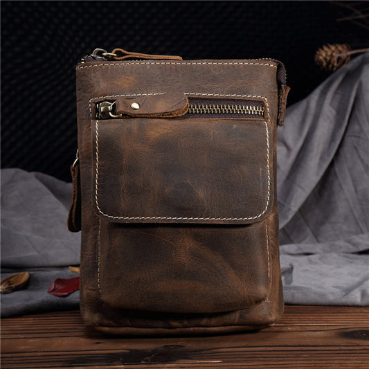 Crazy Horse Leather Waist Bag for Men - Handmade Crossbody Design - ArtOm_farm™ LEATHER 