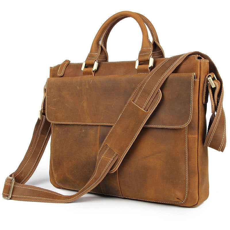 Retro Leather Messenger Bag Crafted from Genuine Crazy Horse Leather - ArtOm_farm™ LEATHER