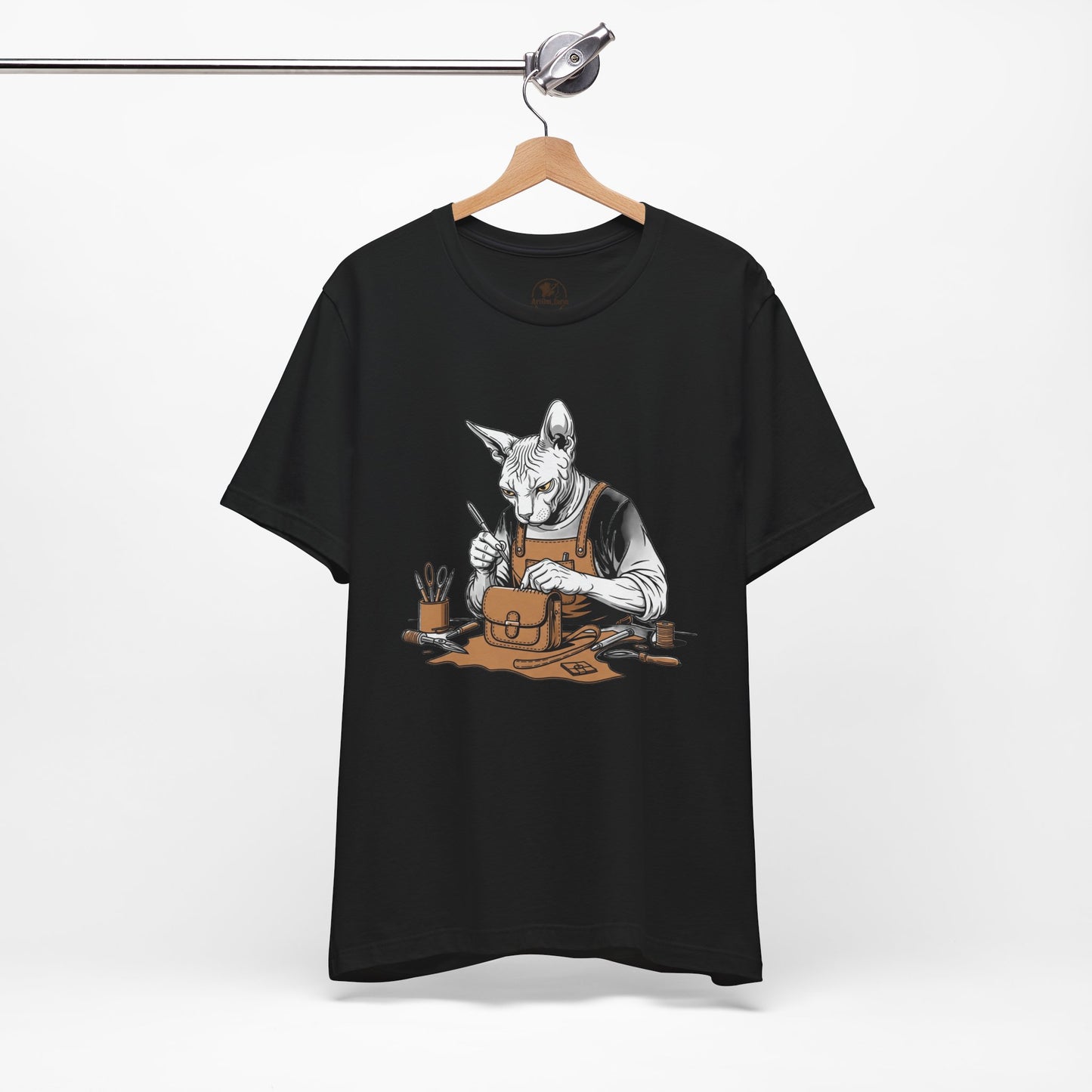 Creative Cat Shirt Unisex Tee, Cute Animal Shirt, Funny Gift for Pet Lovers, Perfect for Art Enthusiasts, Birthday, Casual Wear - ArtOm_farm™ LEATHER 