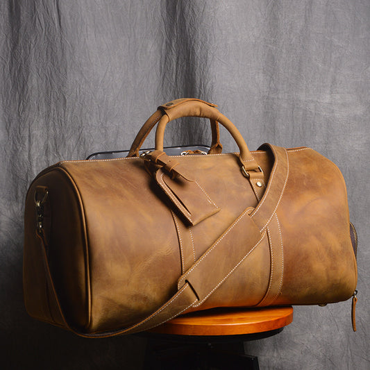 Retro Men's Leather Luggage Bag in Crazy Horse Leather - European and American Style - ArtOm_farm™ LEATHER