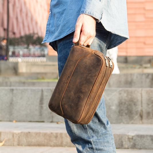 Men's Leather Clutch - Genuine Vintage First Layer Leather Wallet - ArtOm_farm™ LEATHER 