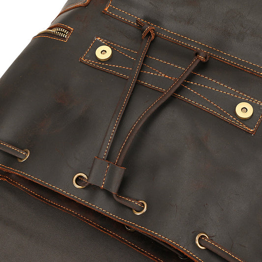 Leather Vintage Backpack - Large Capacity Crazy Horse Design - ArtOm_farm™ LEATHER