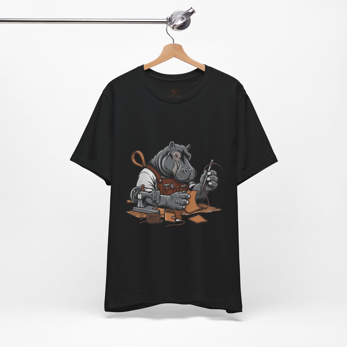 Hippo Sewing T-Shirt - Unique Unisex Tee for Crafters, Fun Animal Lover Shirt, Perfect Birthday Gift - ArtOm_farm™ LEATHER