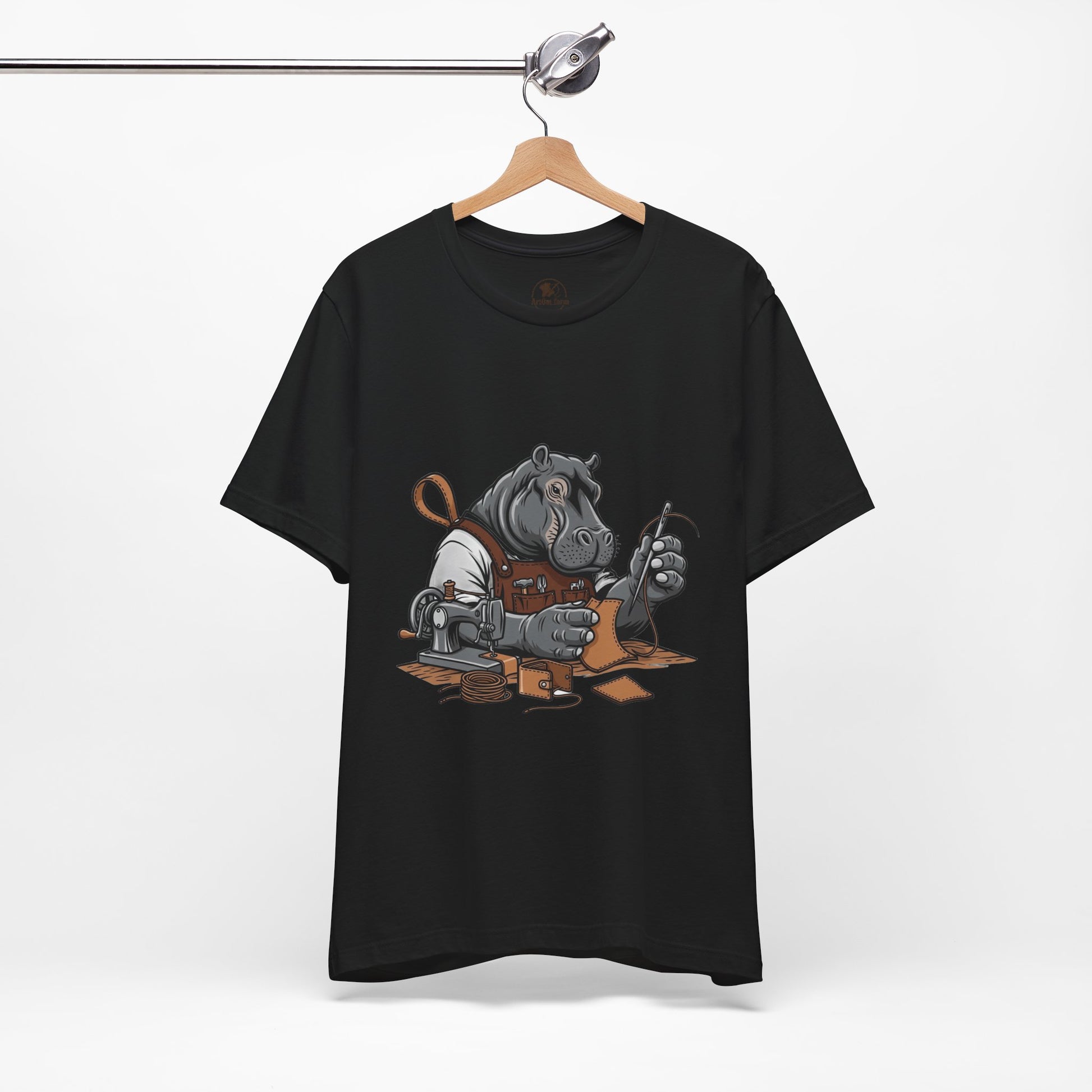 Hippo Sewing T-Shirt - Unique Unisex Tee for Crafters, Fun Animal Lover Shirt, Perfect Birthday Gift - ArtOm_farm™ LEATHER