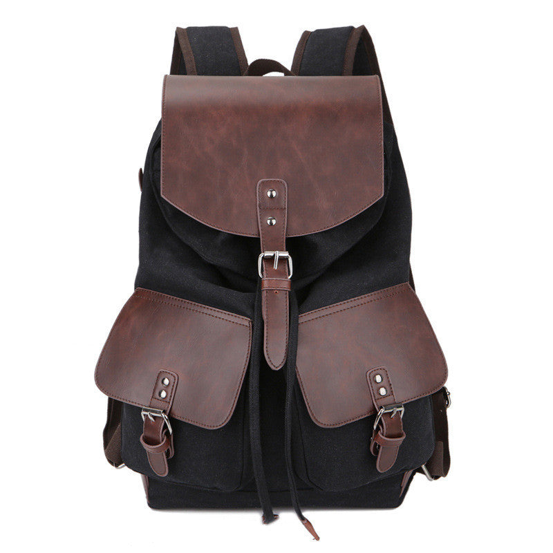Canvas Leather Men's Backpack with Crazy Horse Leather Accents - ArtOm_farm™ LEATHER 