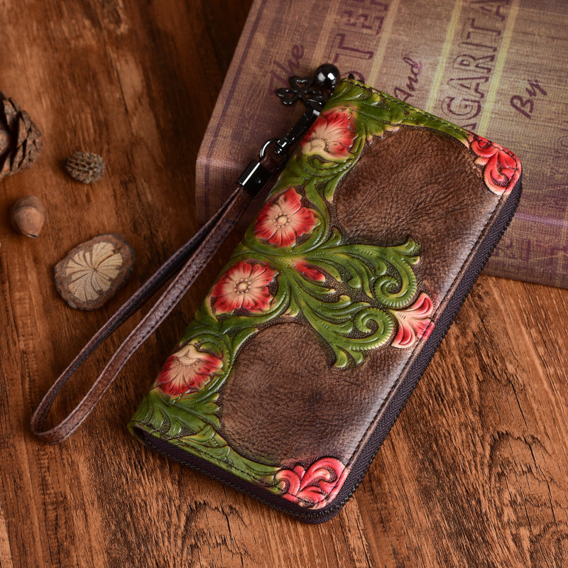 Vintage Embossed Leather Wallet - Classic and Timeless Style - ArtOm_farm™ LEATHER 