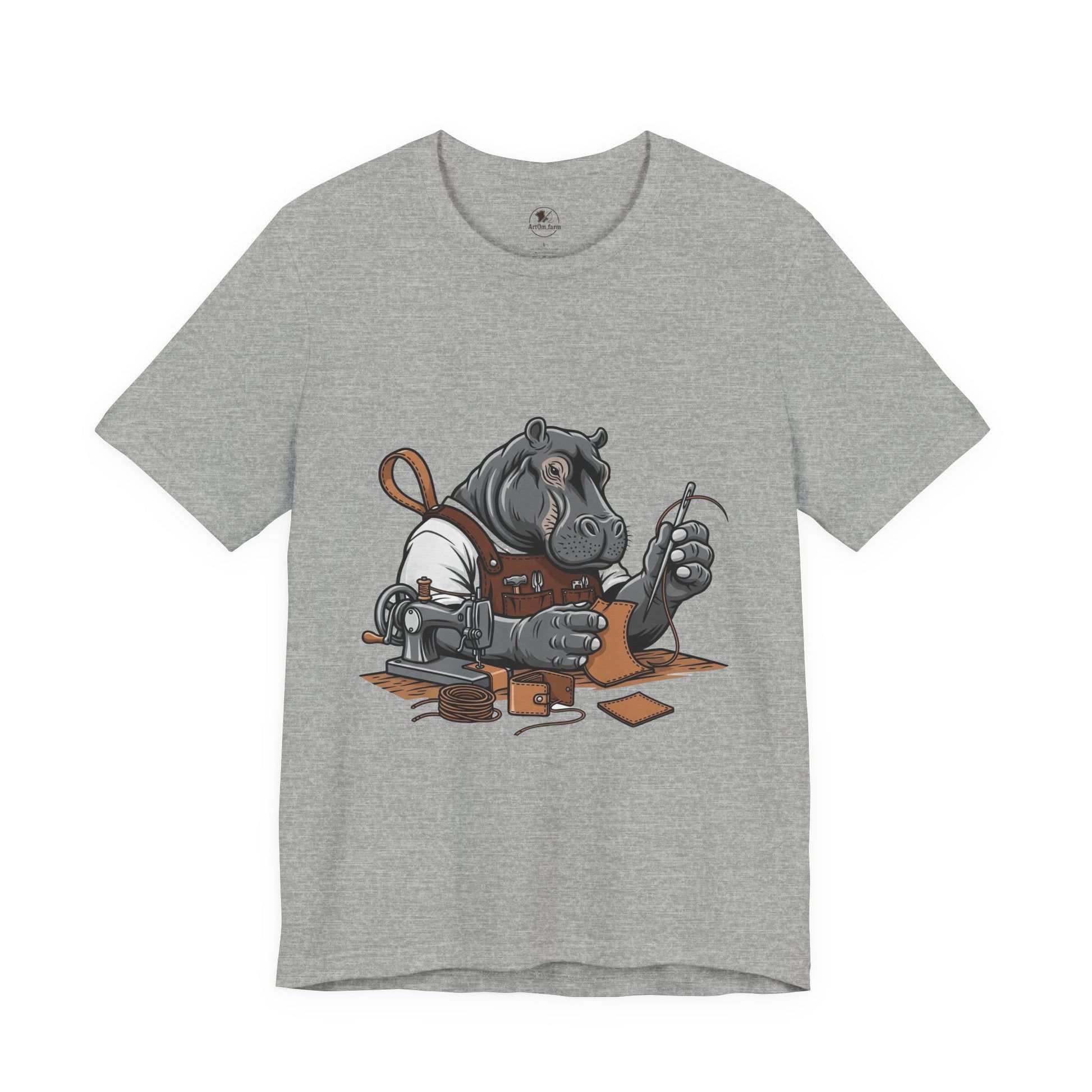 Hippo Sewing T-Shirt - Unique Unisex Tee for Crafters, Fun Animal Lover Shirt, Perfect Birthday Gift - ArtOm_farm™ LEATHER 