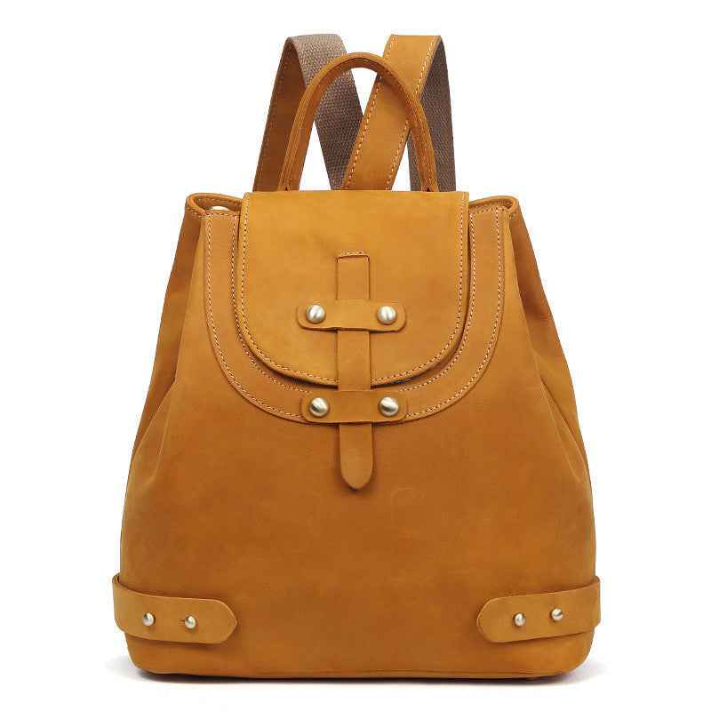Retro Leather Backpack in Genuine Crazy Horse Leather for Women - ArtOm_farm™ LEATHER
