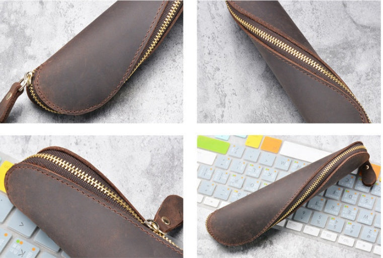 Vintage Leather Pencil Case - Timeless Style Meets Functionality - ArtOm_farm™ LEATHER 