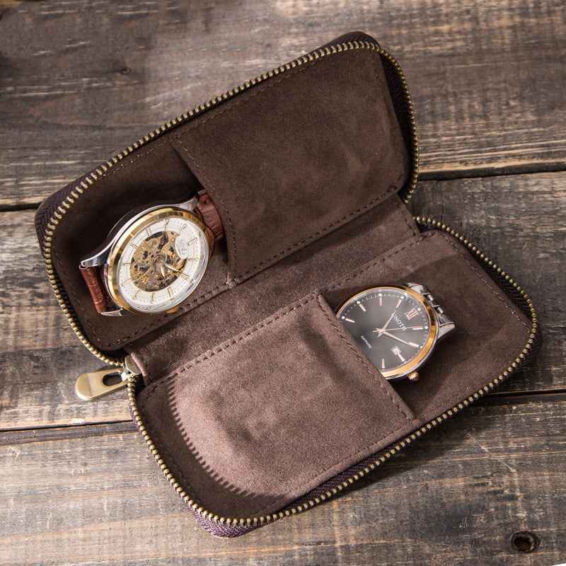 Retro Leather Watch Bag - Premium Crazy Horse Leather Craftsmanship