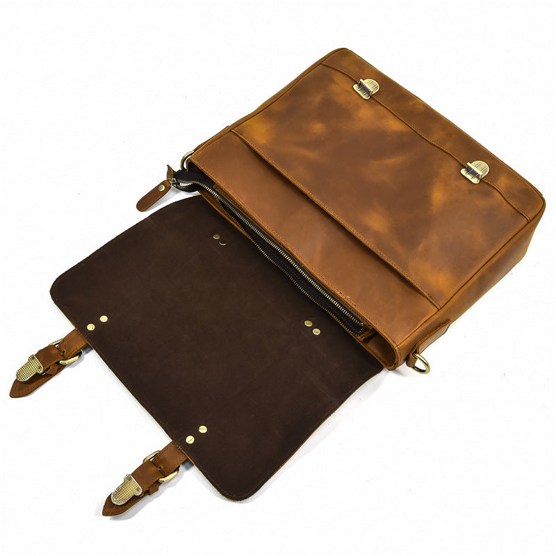 Men's Leather Tote Bag - Crazy Horse Official Document Leather Tote Bag - ArtOm_farm™ LEATHER 