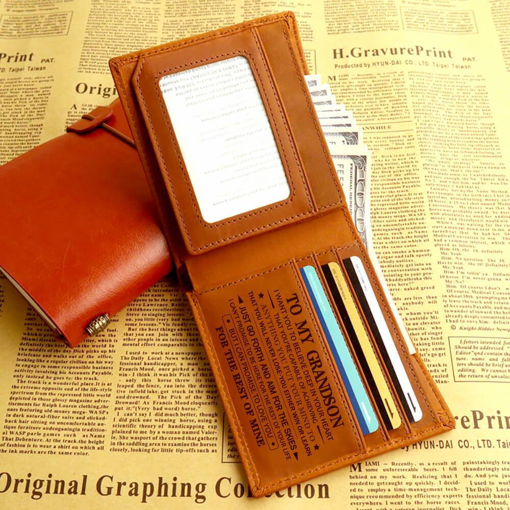 Men's Crazy Horse Leather Wallet with Laser Mark Lettering - ArtOm_farm™ LEATHER 