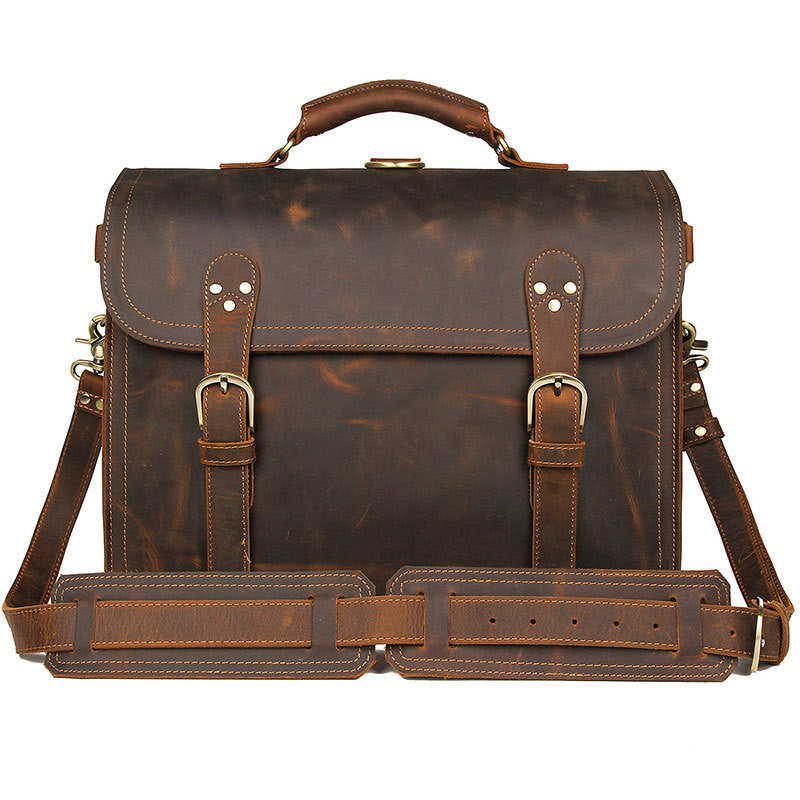 Genuine Leather Messenger Bag - Retro Crazy Horse Leather One-shoulder Men's Bag - ArtOm_farm™ LEATHER