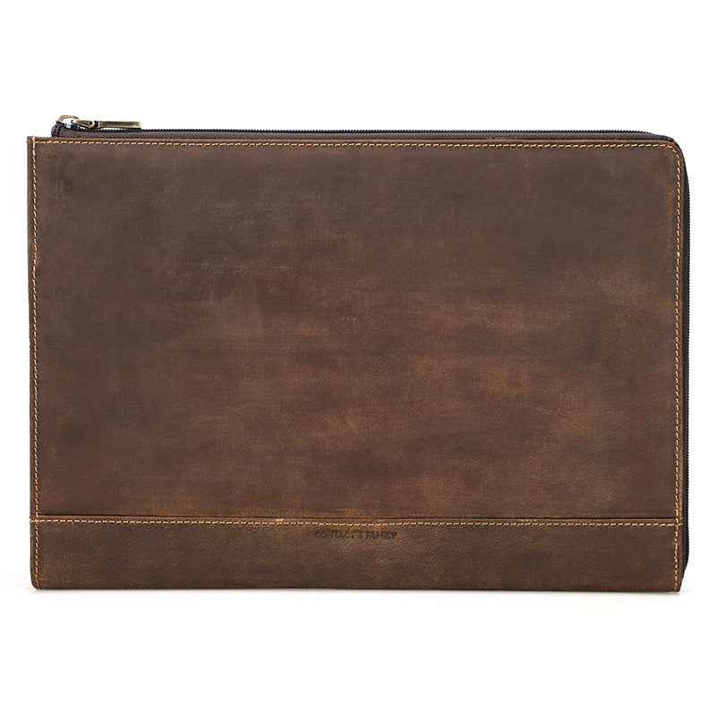 Protective Leather Laptop Case - Crazy Horse Oil Leather Zipper Bag