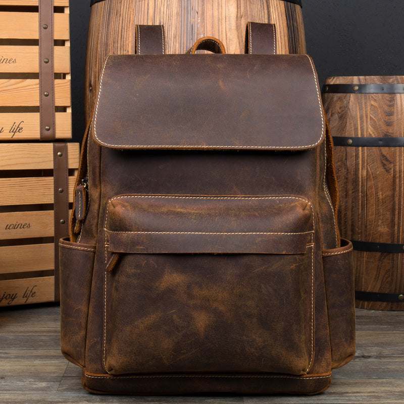 Crazy Horse Leather Backpack - Europe Retro Cowhide Luggage for Men - ArtOm_farm™ LEATHER 