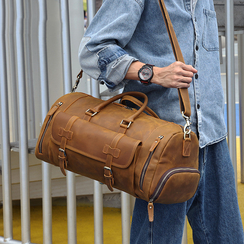 Crazy Horse Leather Travel Bag - Large Capacity and Durability - ArtOm_farm™ LEATHER 