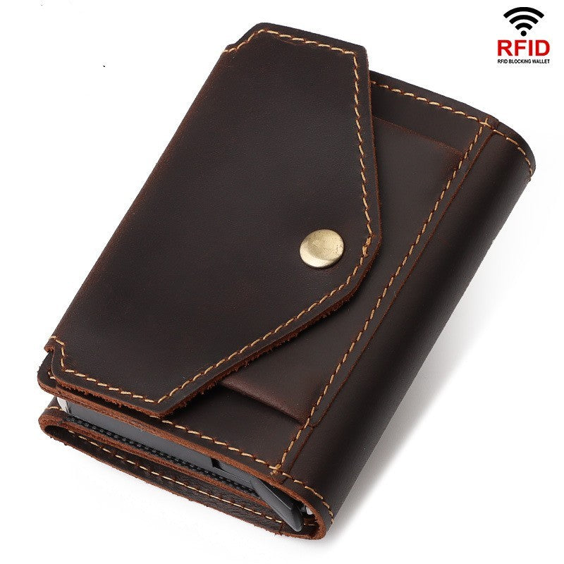 Retro Leather RFID Card Holder - Crazy Horse Leather Anti-theft Design - ArtOm_farm™ LEATHER 