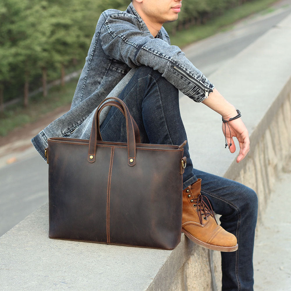 Simple Retro Leather Bag - Portable Crazy Horse Leather Men's Shoulder Messenger Briefcase - ArtOm_farm™ LEATHER 