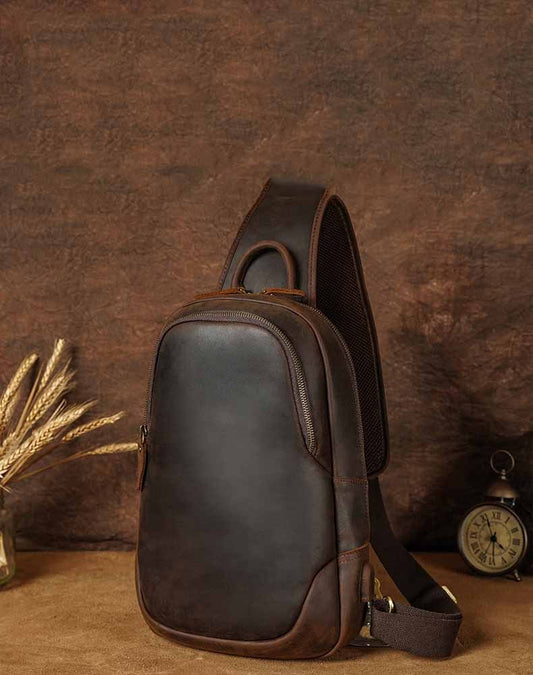 Vintage Leather Men's Chest Bag - Casual Style for Modern Adventurers - ArtOm_farm™ LEATHER 