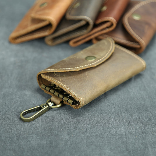 Handmade Leather Key Case - Large Capacity Crazy Horse Design - ArtOm_farm™ LEATHER 