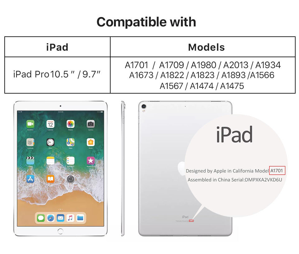 Compatibility chart for iPad models with images of an iPad and iPad Pro.
