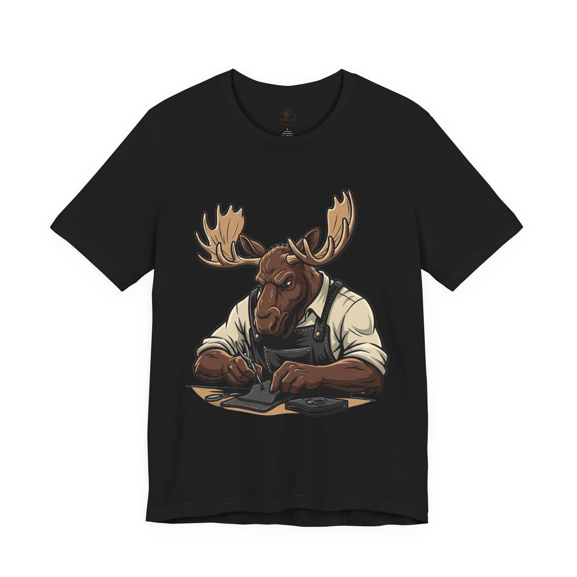 Moose Graphic Tee - Funny Animal Shirt for Nature Lovers, Unique Casual Outfit in Woodland Style - ArtOm_farm™ LEATHER 