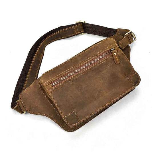 Men's Retro Leather Waist Bag in Crazy Horse Leather