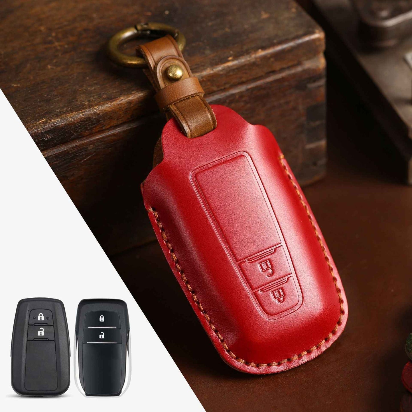Leather Car Key Case - Crazy Horse Genuine Leather Key Holder Cover for Car Remote