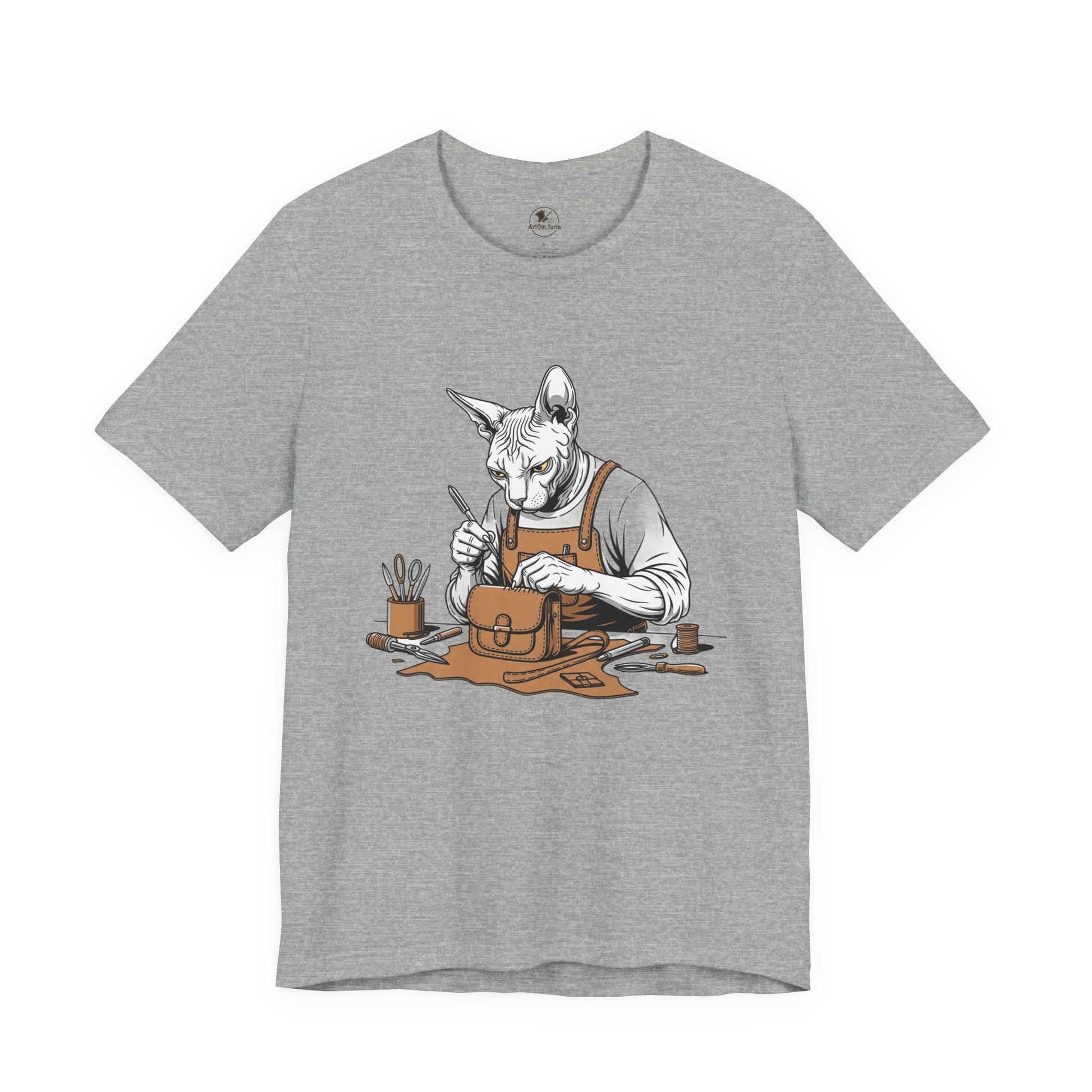 Creative Cat Shirt Unisex Tee, Cute Animal Shirt, Funny Gift for Pet Lovers, Perfect for Art Enthusiasts, Birthday, Casual Wear - ArtOm_farm™ LEATHER 