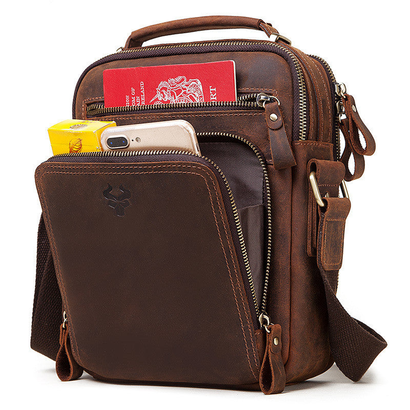 Men's Leather Crossbody Bag - Crazy Horse Leather Single-shoulder Design - ArtOm_farm™ LEATHER 