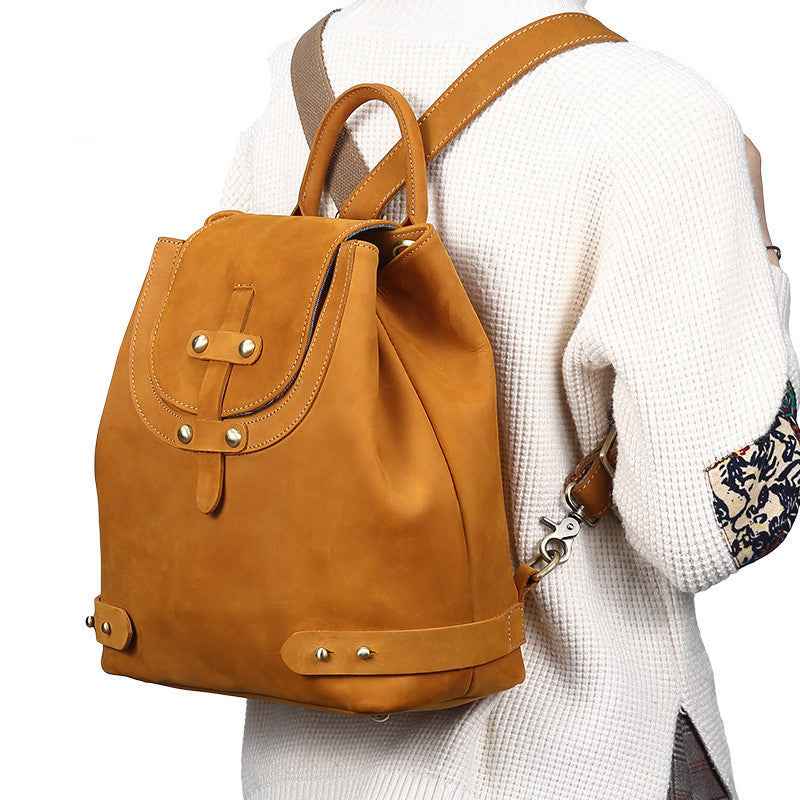 Retro Leather Backpack in Genuine Crazy Horse Leather for Women - ArtOm_farm™ LEATHER