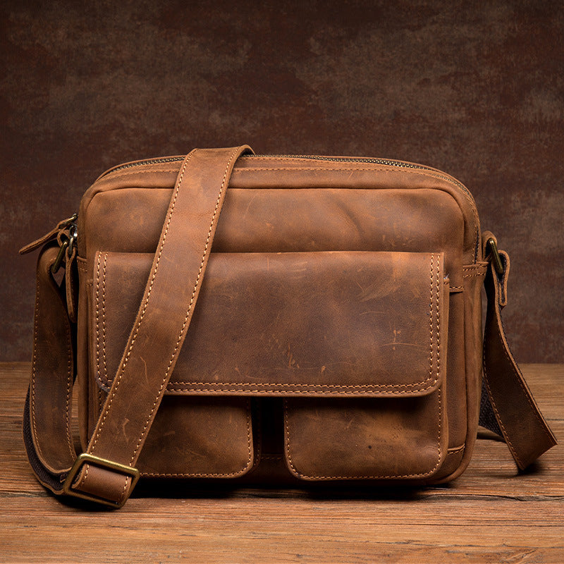 Vintage Leather Messenger Bag – Handmade Crazy Horse Leather Design - ArtOm_farm™ LEATHER 