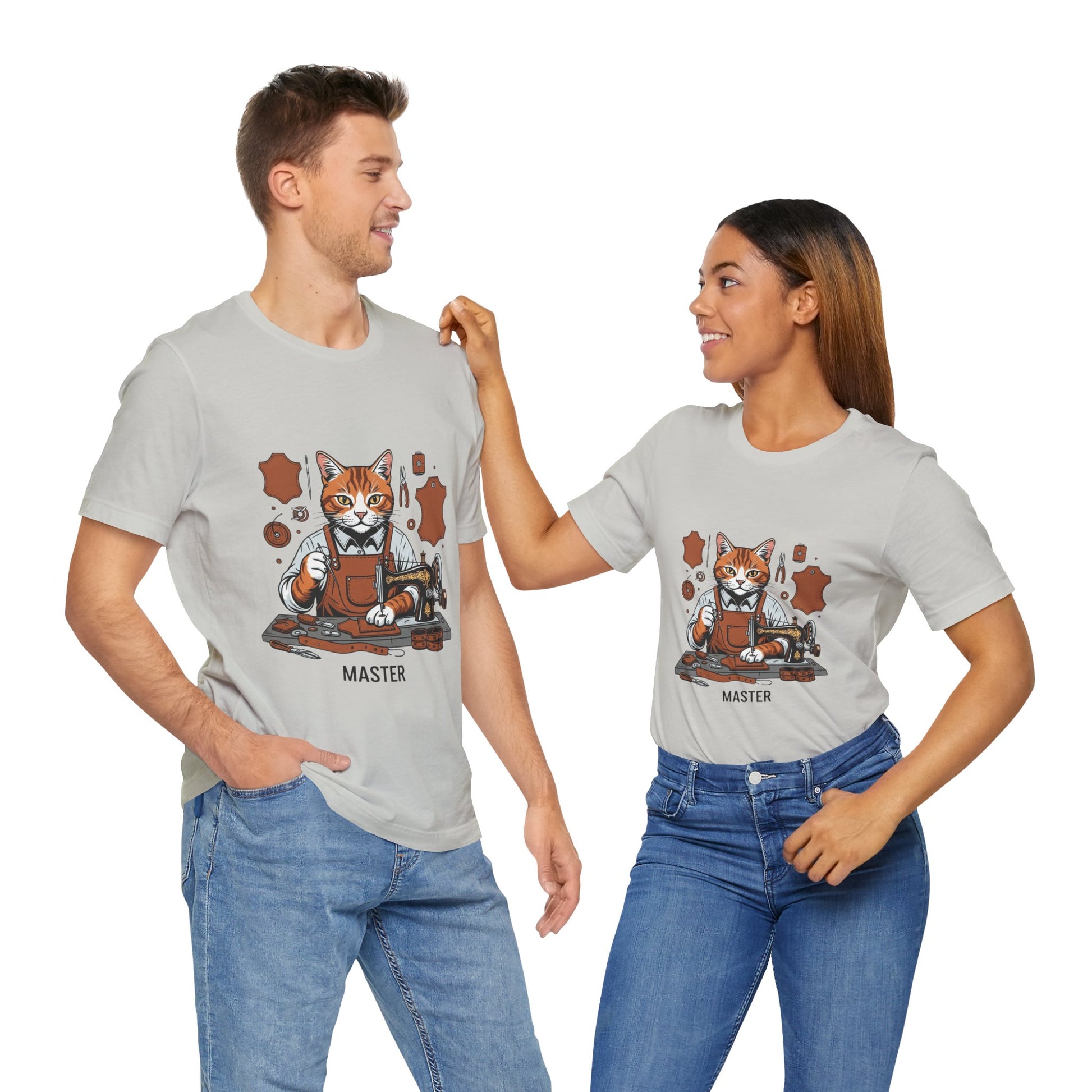Crafty Cat Master Tee - Funny Cat Shirt for Unisex Pet Lovers, Unique Cat Apparel Gift for Cat Owners - ArtOm_farm™ LEATHER 